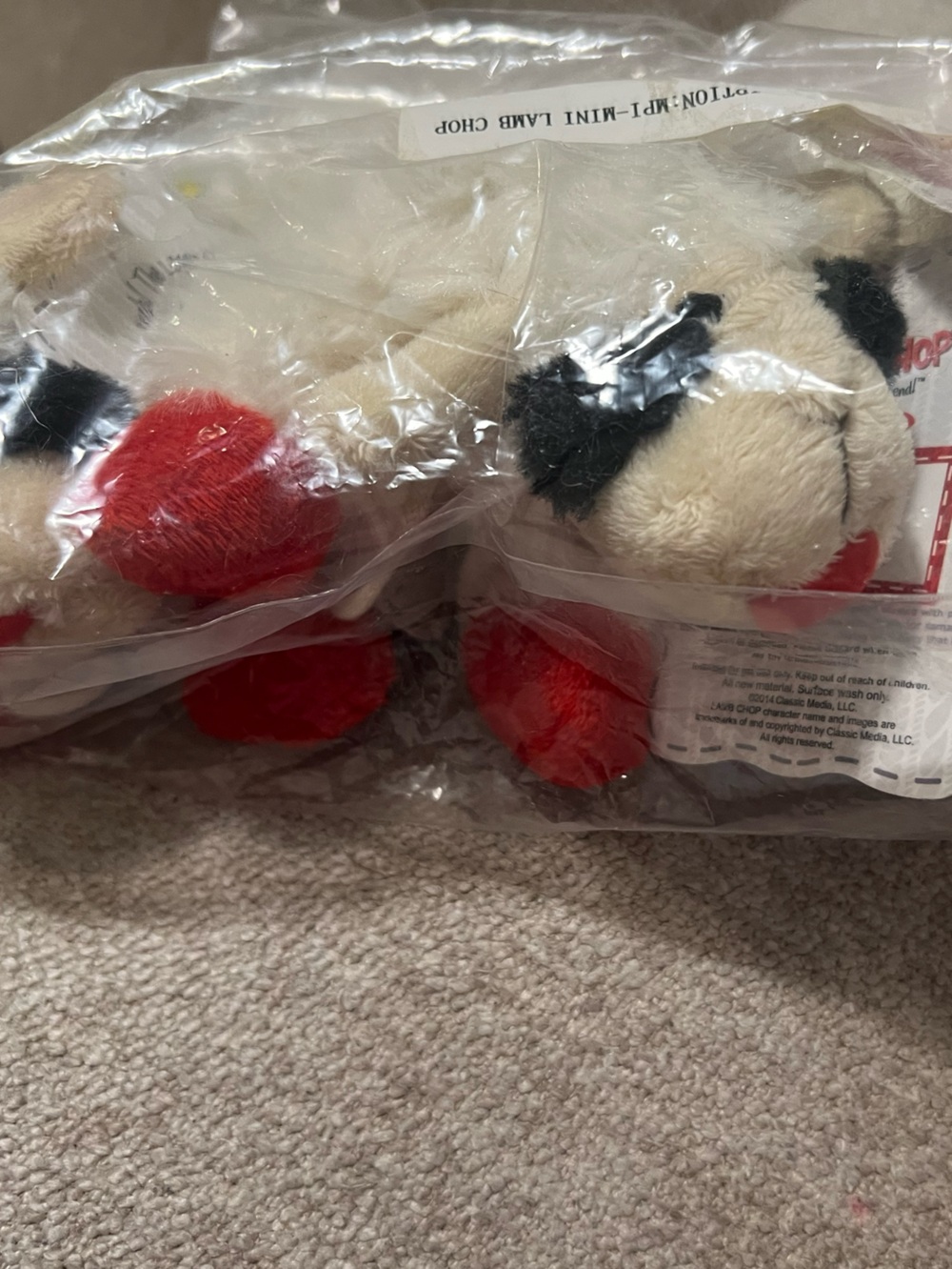 NWT Shari Lewis Plush Lamb Dog Toy Cream with Red Paws Squeaks - Picture 2 of 5
